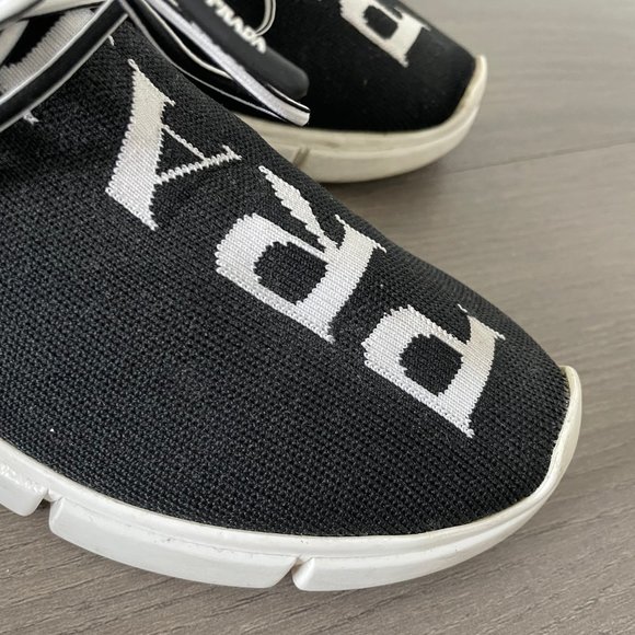 Authentic Prada Women's Logo Black & White Knit Sneakers - Picture 6 of 7